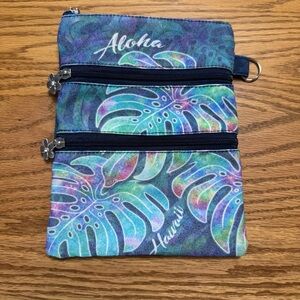 Hawaiian Print Travel Shoulder Neck Wallet Bag Colorful Monstera Island Hawaii